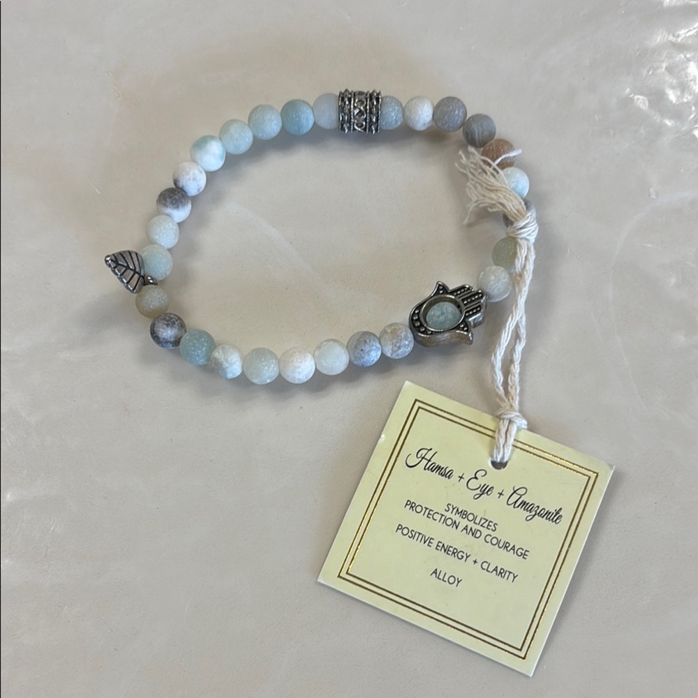 Hamsa Eye & Amazonite Bracelet - Gray and Silver
